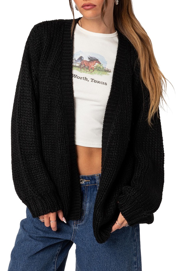 アディクテッド レディース アウター パーカー・スウェット カーディガン EDIKTED Anina Oversize Cardigan Black ブラック|ReVida 店