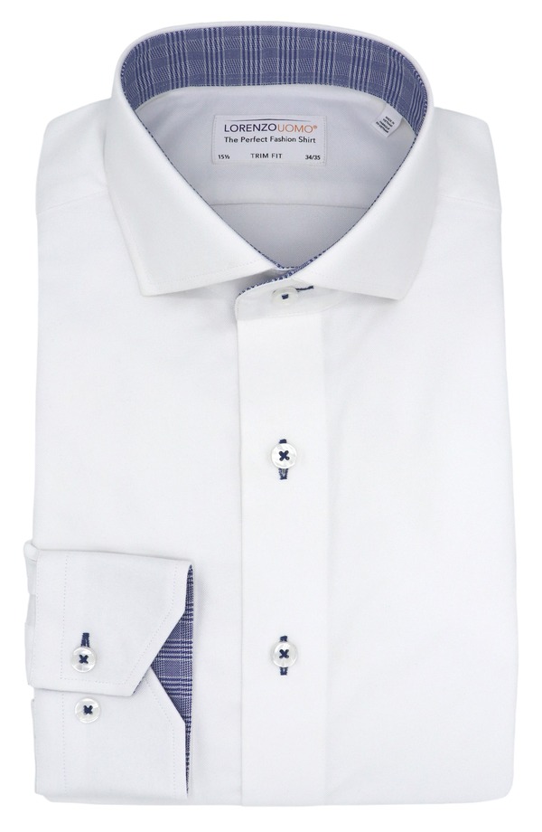 ロレンゾウオモ メンズ トップス シャツ コットン Lorenzo Uomo Trim Fit Cotton Dresshirt White ホワイト