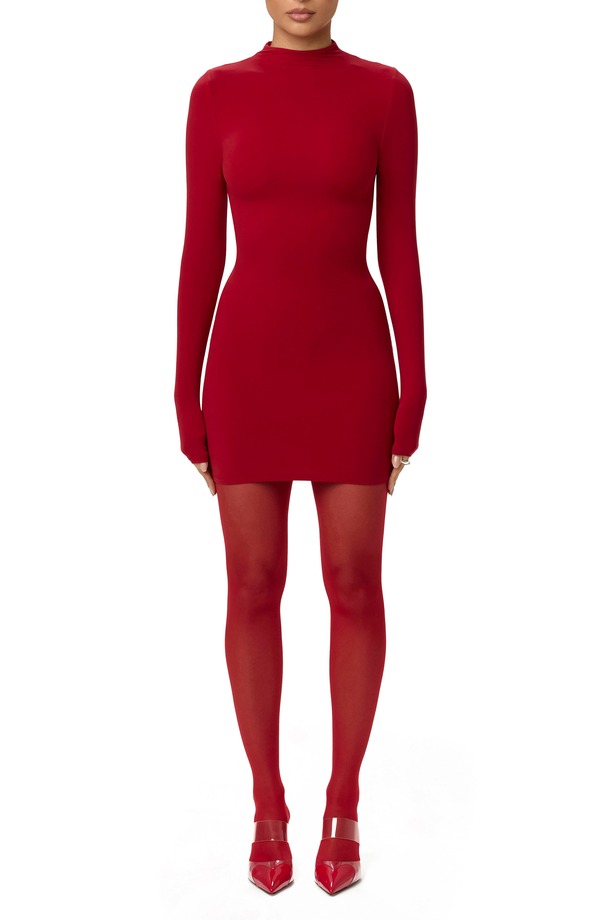 ネイキッドワードローブ レディース トップス ワンピース モックネック ミニ Naked Wardrobe Long Sleeve Mock Neck Minidress Ruby Red レッド|ReVida 店