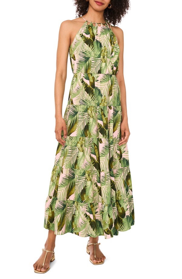 ヴィンスカムート レディース トップス 衣装 カットアウト A 伝達ルート 刷り上げる Vince Camuto Botanical Print Neck Cutout A-Line Dress Pink Blush サクラ色