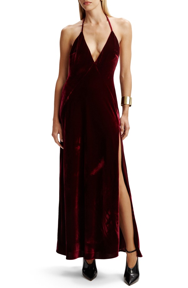 バードット レディース トップス ワンピース ベルベット ホルター Bardot Yvelvet Halter Dress Burgundy バーガンディ
