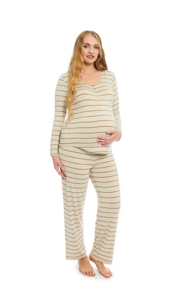 エヴァリーグレー レディース アンダーウェア ナイトウェア マタニティ Everly Grey Laina During & After 2-Piece Maternity/Nursing Sleep Set Mocha Stripe モカ｜ReVida 店 18,735円
