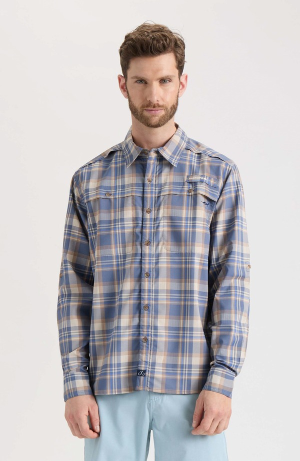 ソルトライフ メンズ トップス シャツ ボタンダウン Salt Life Breezers Long Sleeve Button Down Performance Shirt Midnight｜ReVida 店