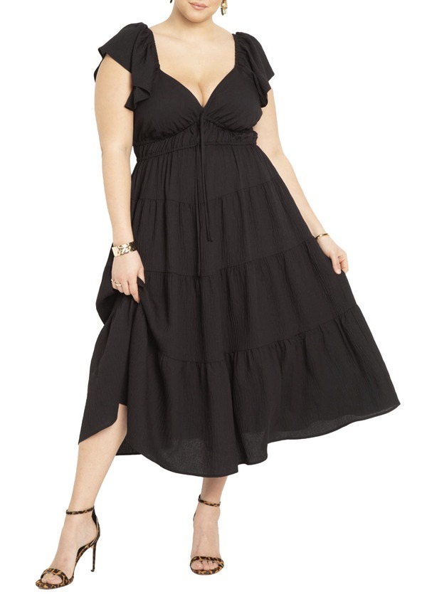 エロクイ レディース トップス ワンピース ティアード フリル マキシ ELOQUII Ruffled Tiered Maxi Dress Black Onyx ブラック