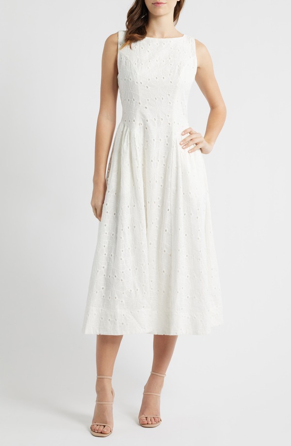 オールインフボール レディース トップス ワンピース ミディ All in Favor Broderie Anglaise Fit & Flare Midi Dress White ホワイト