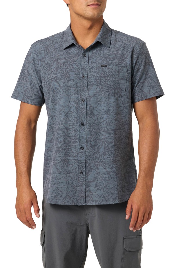 オニール メンズ トップス シャツ O'Neill UPF Slub Standard Short Sleeve Performance Button-Up Shirt Dark Shadow