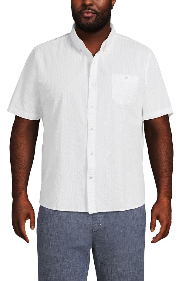 ランズエンド メンズ トップス シャツ Lands' End Short Sleeve Seersucker Shirt Lunar Navy/White/Lobsters ホワイト