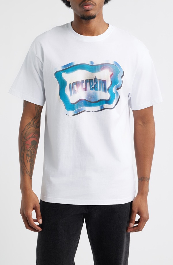 アイスクリーム メンズ トップス Tシャツ ロゴ グラフィック ICECREAM Chrome Logo Graphic T-Shirt Bleach White ホワイト