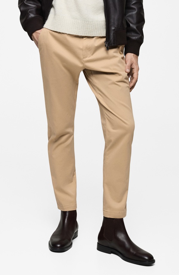 マンゴ メンズ ボトムス カジュアルパンツ スリムフィット コットン MANGO Slim Fit Flat Front Cotton Stretch Twill Chinos Beige ベージュ 16,410円