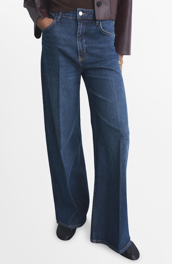 マンゴ レディース ボトムス デニムパンツ ワイドレッグ ハイウエスト ジーンズ MANGO Elise High Waist Wide Leg Jeans Dark Blue ブルー