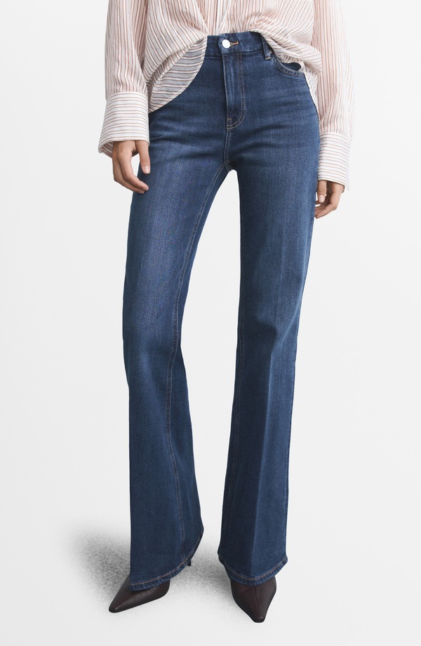 マンゴ レディース ボトムス デニムパンツ ハイウエスト フレア ジーンズ MANGO Violeta High Waist Flare Leg Jeans Dark Blue ブルー|ReVida 店