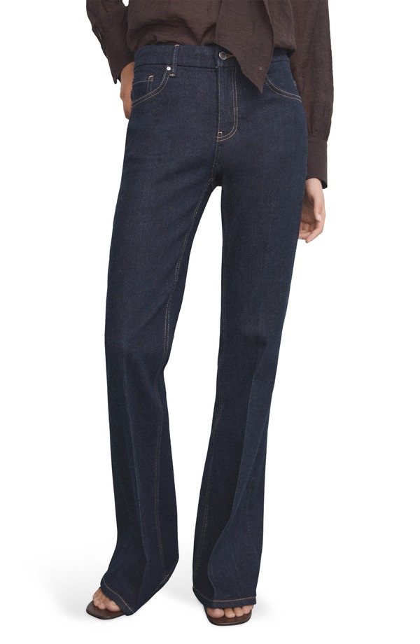 マンゴ レディース ボトムス ジーンズズボン下 ご機嫌酉の方角 太陽面爆発 デニム MANGO Violeta High Waist Flare Leg Jeans Open Blue 青み