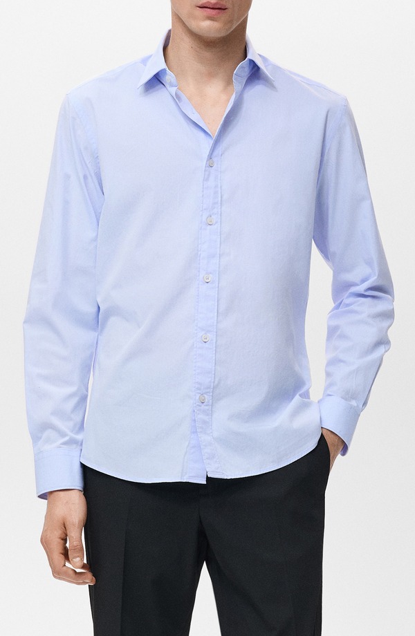 マンゴ メンズ トップス シャツ レギュラーフィット MANGO Solid Regular Fit Button-Up Shirt Sky Blue ブルー