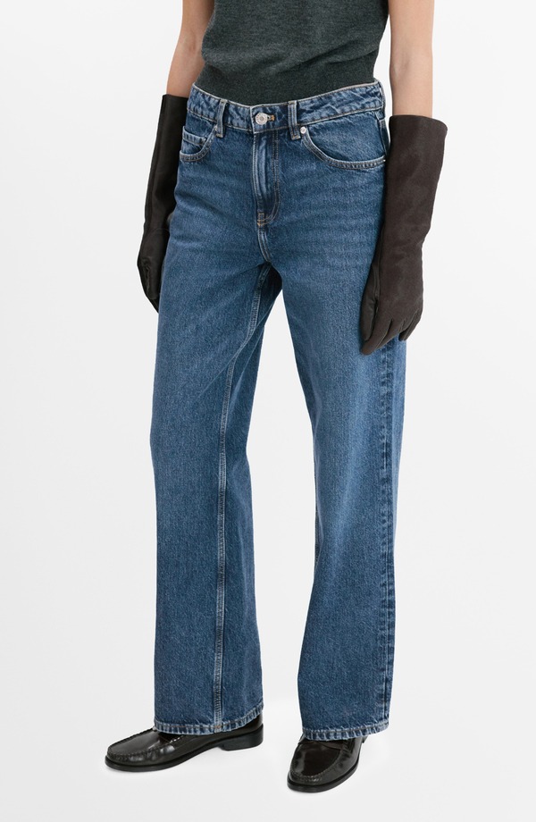 マンゴ レディース ボトムス デニムパンツ ストレート ジーンズ MANGO River Straight Leg Nonstretch Jeans Dark Blue ブルー｜ReVida 店