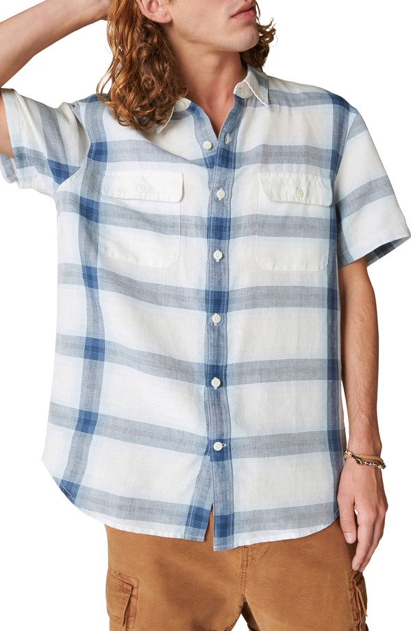 ラッキーブランド メンズ トップス シャツ Lucky Brand Plaid Notch Collar Button-Up Shirt Blue ブルー