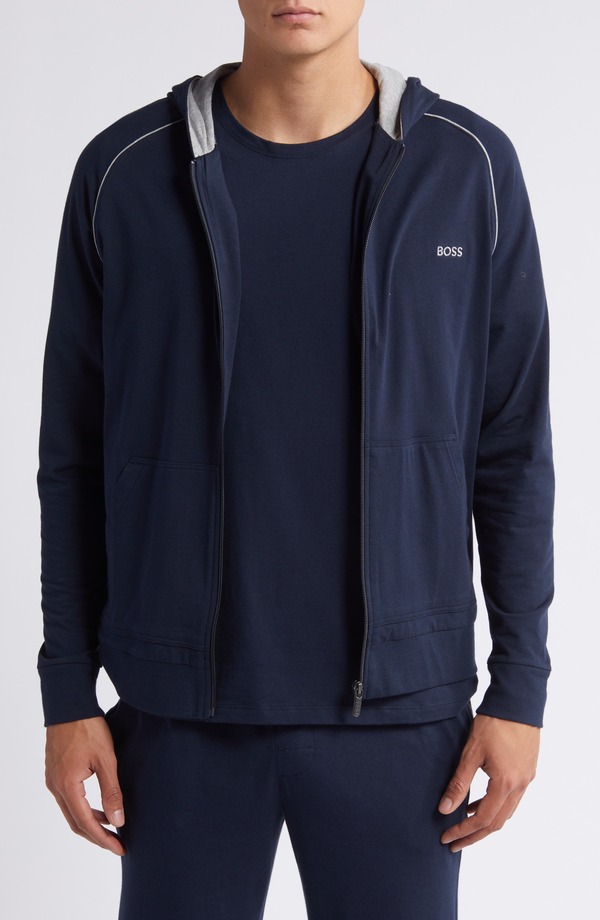 ボス メンズ アウター パーカー・スウェット BOSS Mix Match Zip Hoodie Dark Blue ブルー 16,186円