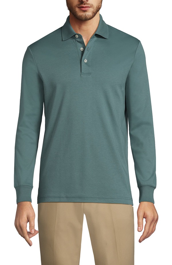 ランズエンド メンズ トップス ポロシャツ コットン Lands' End Long Sleeve Cotton Supima Polo Shirtourmaline|ReVida 店