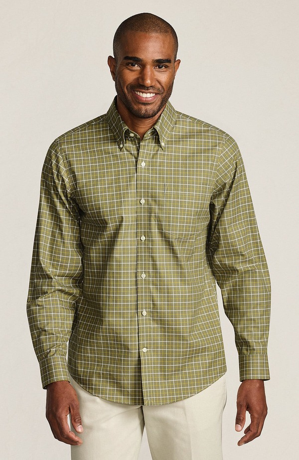 ランズエンド メンズ トップス シャツ Lands' End Traditional Fit No Iron Twill Shirt River Stone Green/Gold Plaid グリーン