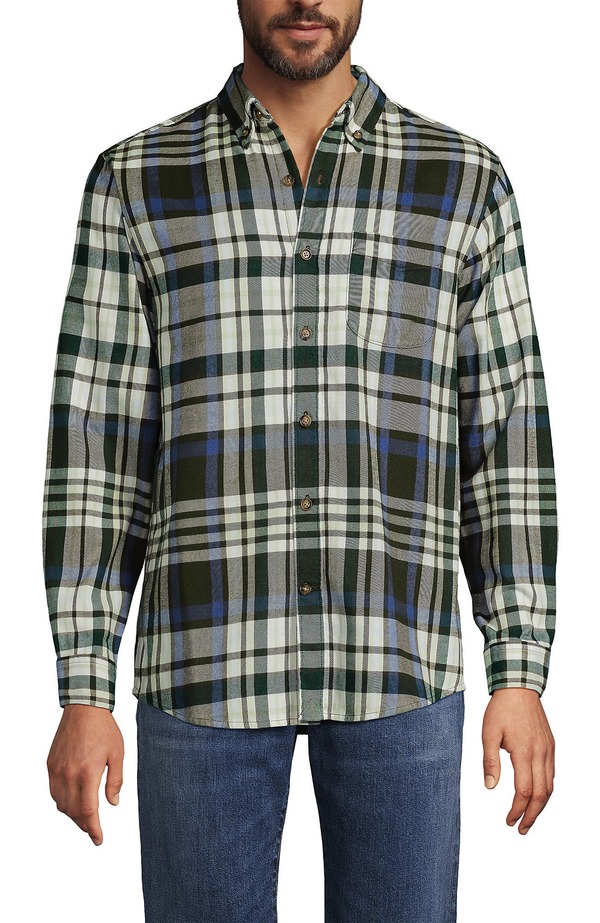 ランズエンド メンズ トップス シャツ Lands' End Flagship Flannel Shirt Ivory/Antique Moss Plaid アイボリー