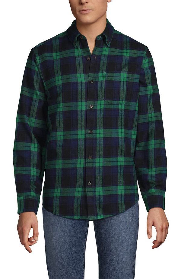 ランズエンド メンズ トップス シャツ Lands' End Flagship Flannel Shirt Rich Clover/Navy Plaid ネイビー