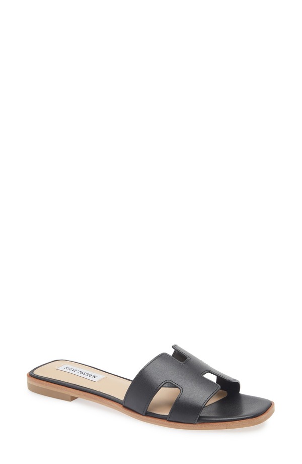 スティーブ マデン レディース シューズ サンダル Steve Madden Hadyn Slide Sandal Black Leather ブラック