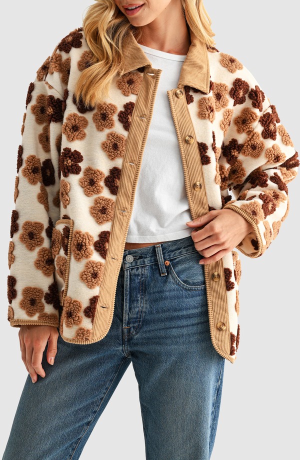オールインフボール レディース アウター ジャケット・ブルゾン フラワー柄 フリース フラワー All in Favor Floral High Pile Fleece Jacket Neutral Brown ブラウン
