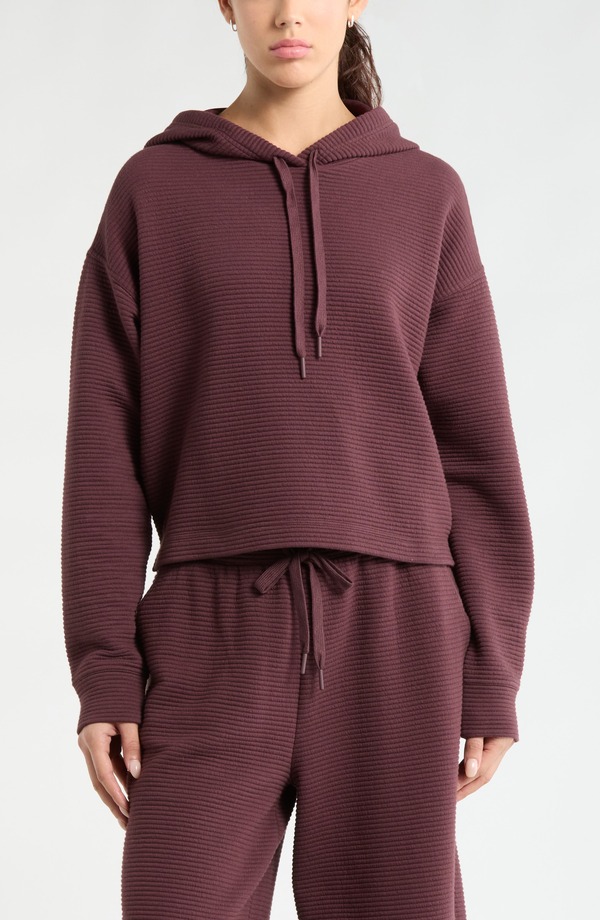ゼラ レディース アウター パーカー・スウェット リブ コットン Zella Ottoman Cotton Blend Ribbed Hoodie Burgundy Fudge バーガンディ|ReVida 店