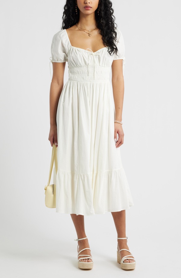 ビーピー レディース トップス ワンピース ミディ BP. Sweetheart Puff Sleeve Midi Dress Ivory アイボリー