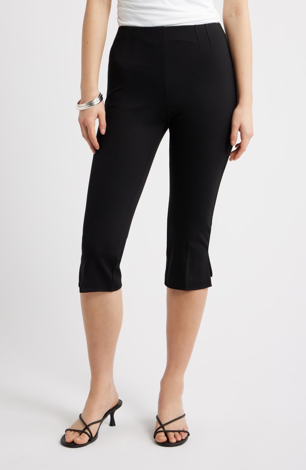 オープンエディット レディース ボトムス レギンス パンツ キャップ Open Edit Stretch Twill Capri Pants Black ブラック