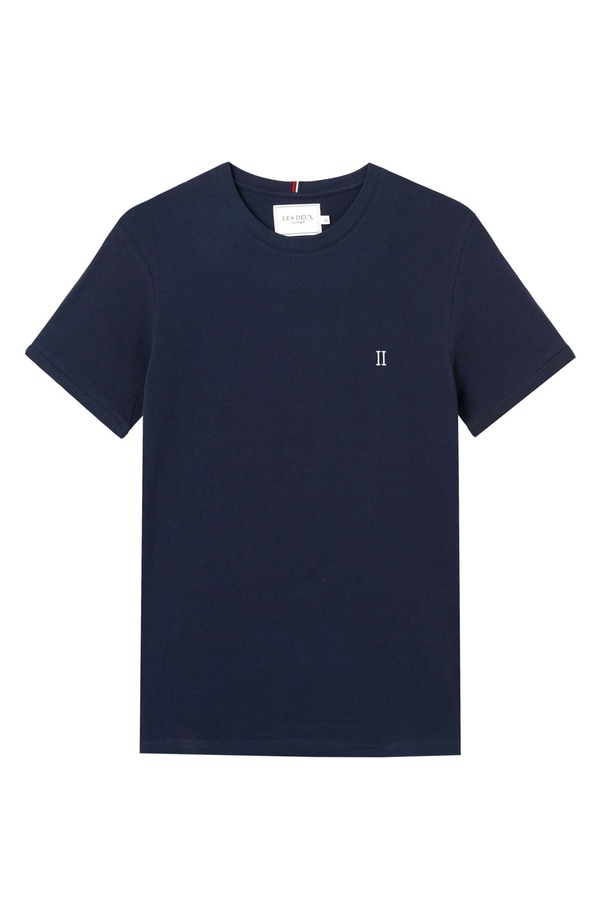 レ ドゥ メンズ トップス Tシャツ クルーネック コットン Les Deux Cotton Piqu Crewneck T-Shirt 4646-Dark Navy ネイビー
