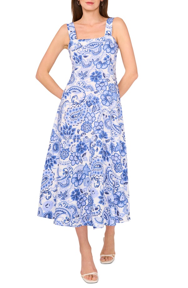ヴィンスカムート レディース トップス ワンピース ティアード プリント マキシ Vince Camuto Printiered Maxi Dresserene Sky