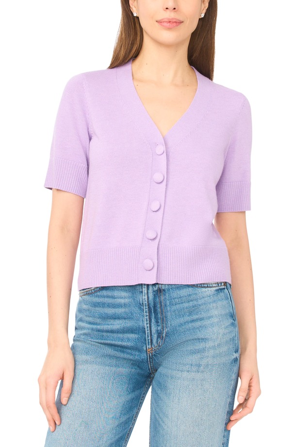 セセ レディース アウター パーカー・スウェット カーディガン CeCe Covered Button Short Sleeve Cardigan French Lavender ラベンダー|ReVida 店