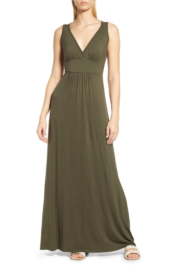 ラブアペラ レディース トップス ワンピース Vネック ジャージー マキシ Loveappella V-Neck Jersey Maxi Dress Olive オリーブ 15,826円