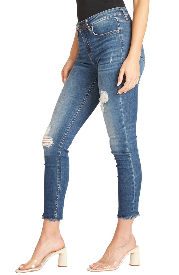 ヴィゴス レディース ボトムス デニムパンツ ジーンズ Vigoss Jagger Distressed Raw Hem Skinny Jeans Med Wash