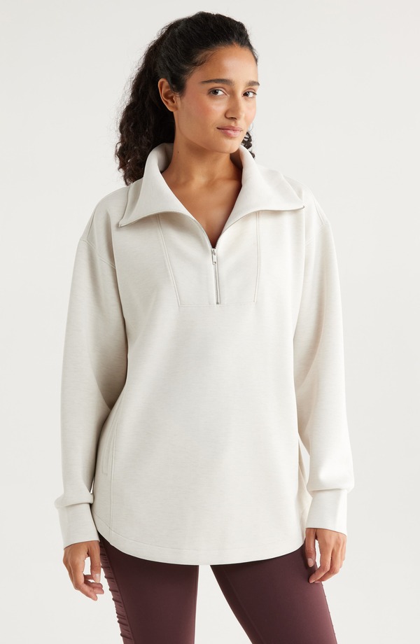 ゼラ レディース アウター パーカー・スウェット ハーフジップ Zella Ultrasoft Half Zip Tunic Beige Ivory Heather 象牙色