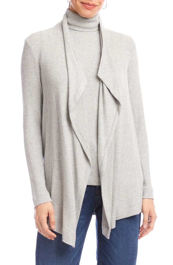 カレンケーン レディース アウター ジャケット・ブルゾン ドレープ カーディガン Karen Kane Rib Draped Open Front Cardigan Heather Grey グレー