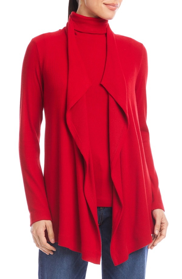 カレンケーン レディース アウター ジャケット・ブルゾン ドレープ カーディガン Karen Kane Rib Draped Open Front Cardigan Red レッド