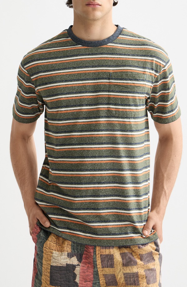 スコッチアンドソーダ メンズ トップス Tシャツ リラックスフィット Scotch & Soda Relaxed Fit Stripe Pocket-Shirt Green/ Multi Stripe グリーン