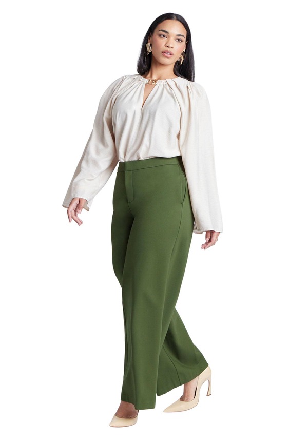 エロクイ レディース ボトムス レギンス ワイドレッグ ELOQUII The Ultimate Stretch Wide Leg Pant Dark Forest Green グリーン