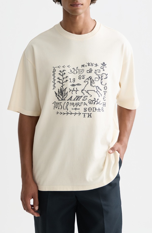 スコッチアンドソーダ メンズ トップス Tシャツ コットン Scotch & Soda Cross-Stitched Artwork Cotton T-Shirt Eggnog