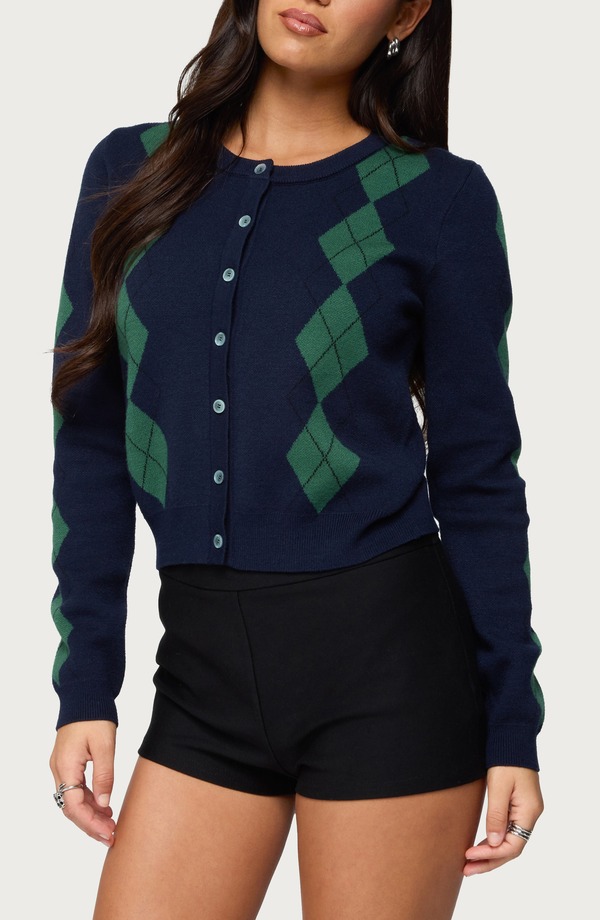 アディクテッド レディース アウター パーカー・スウェット カーディガン EDIKTED Farren Argyle Cardiganavy ネイビー|ReVida 店
