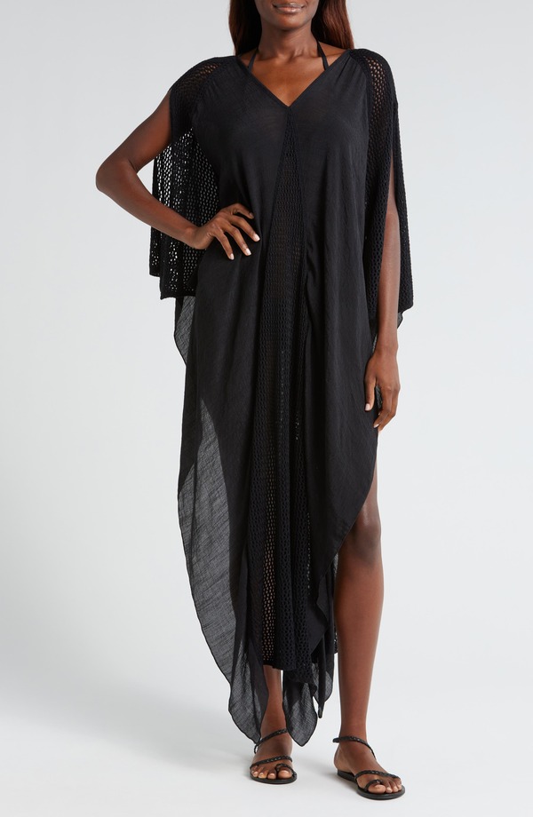 エラン レディース トップス ワンピース Elan Open Stitch Detail Cover-Up Caftan Dress Black ブラック|ReVida 店