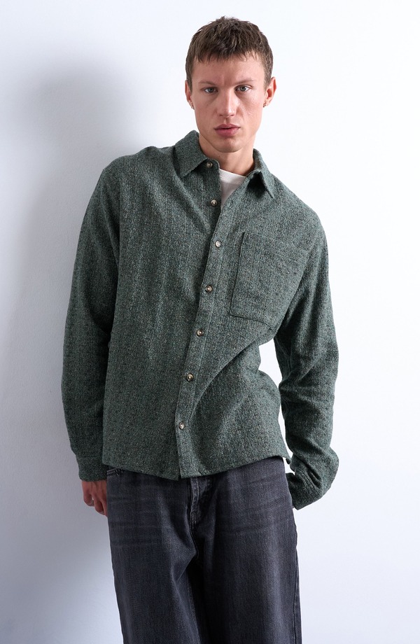 トップマン メンズ トップス シャツ コットン Topman Marl Textured Cotton Button-Up Shirt Green グリーン