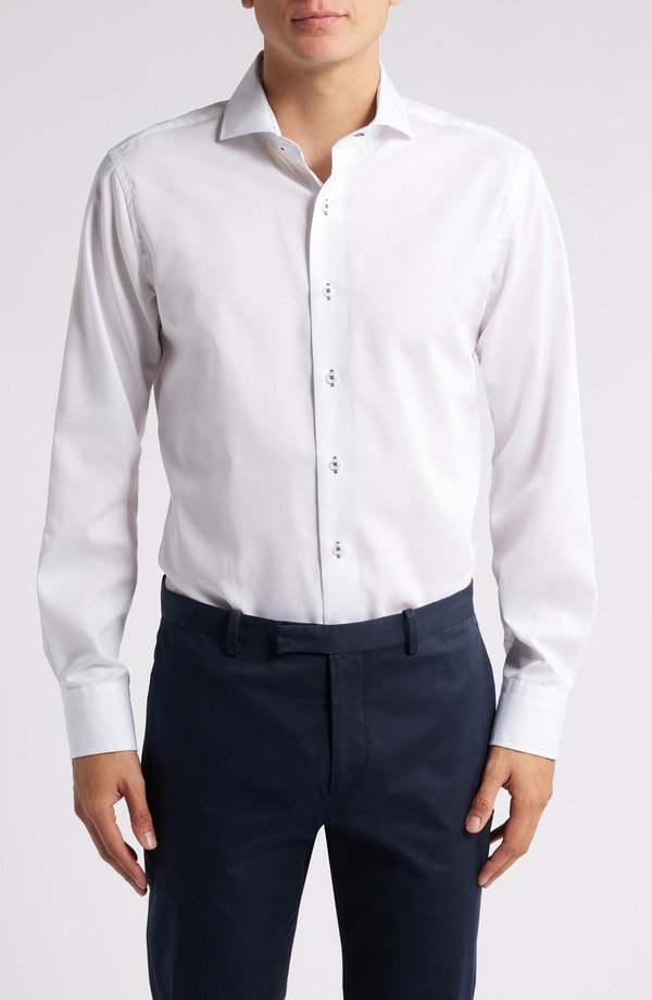 ロレンゾウオモ メンズ トップス シャツ コットン Lorenzo Uomo Trim Fit Check Diamond Textured Cotton Dresshirt White ホワイト｜ReVida 店