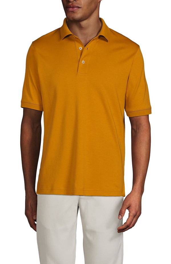 ランズエンド メンズ トップス ポロシャツ コットン Lands' End Short Sleeve Cotton Supima Polo Shirt Vintage Amber アンバー｜ReVida 店