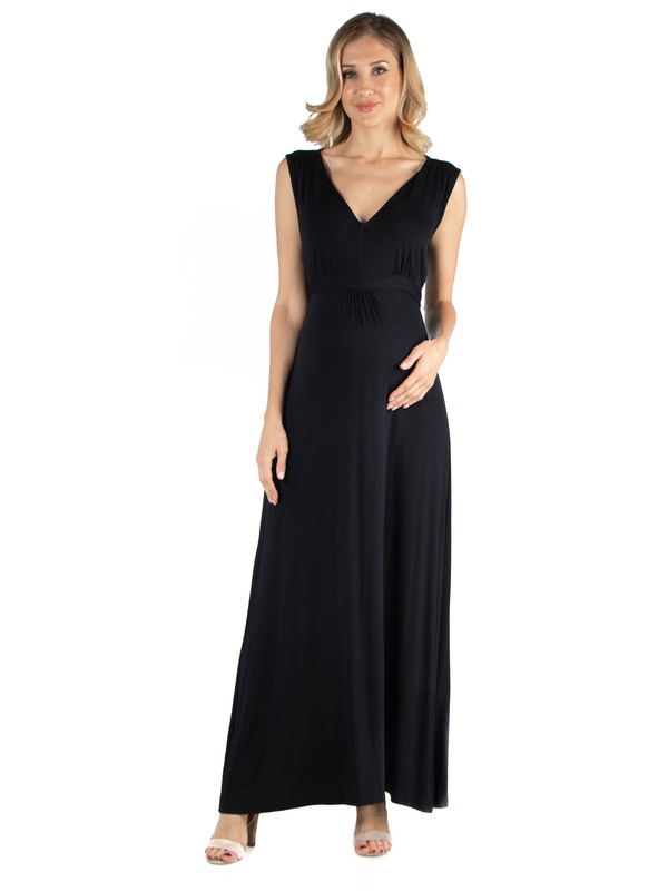 24 セブンコンフォート レディース トップス ワンピース Vネック ノースリーブ マタニティ マキシ 24seven Comfort Apparel Maternity V-Neck Sleeveless Maxi Dress with Belt Black ブラック