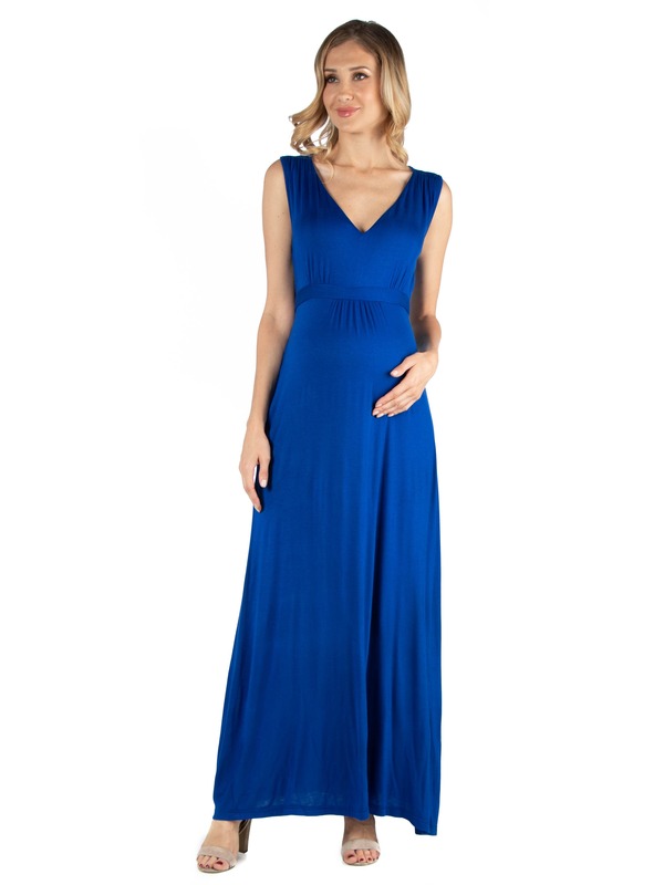 24 セブンコンフォート レディース トップス ワンピース Vネック ノースリーブ マタニティ マキシ 24seven Comfort Apparel Maternity V-Neck Sleeveless Maxi Dress with Belt Royal