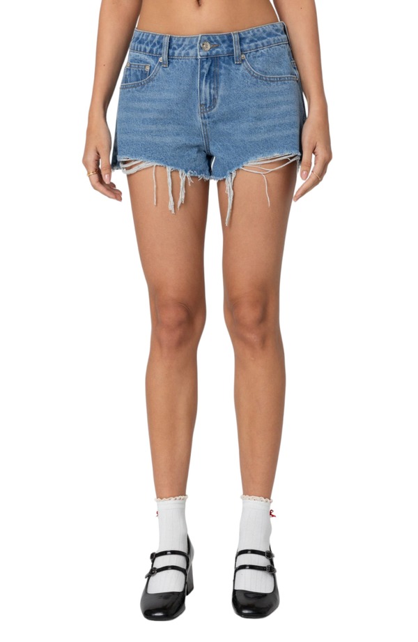 アディクテッド レディース ボトムス デニムパンツ ショートパンツ EDIKTED Fern Cutoff Denim Shorts Blue ブルー