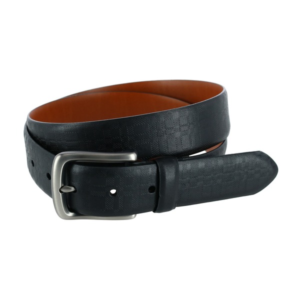 トラファルガー メンズ 付属品 胴締め なめし革 Trafalgar Caelen Plaid Embossed Leather Belt Black 黒いこと