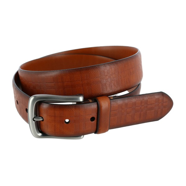 トラファルガー メンズ 付属品 胴締め なめし革 Trafalgar Caelen Plaid Embossed Leather Belt Brown 赤銅色